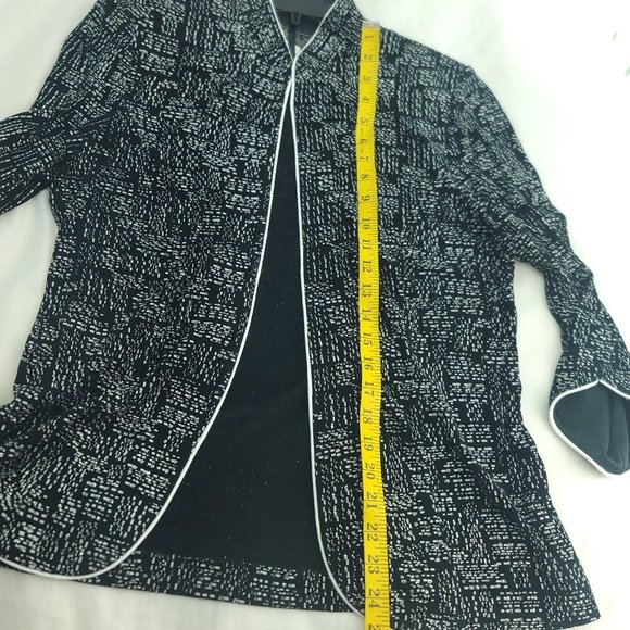 Alex Evenings Womens Black Abstract Long Sleeve Open Front Jacket Size Large - Picture 8 of 12